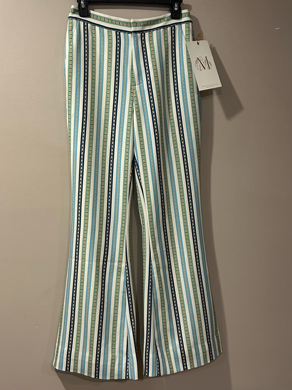 Mestiza New York Theo Stripe Print Full Length Bell Bottom Pants